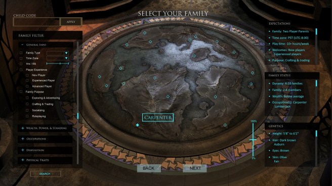 Family selection from Chronicles of Elyria